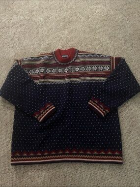 100% Wool Women’s XL Vintage Lands' End Fair Isle Crewneck Sweater